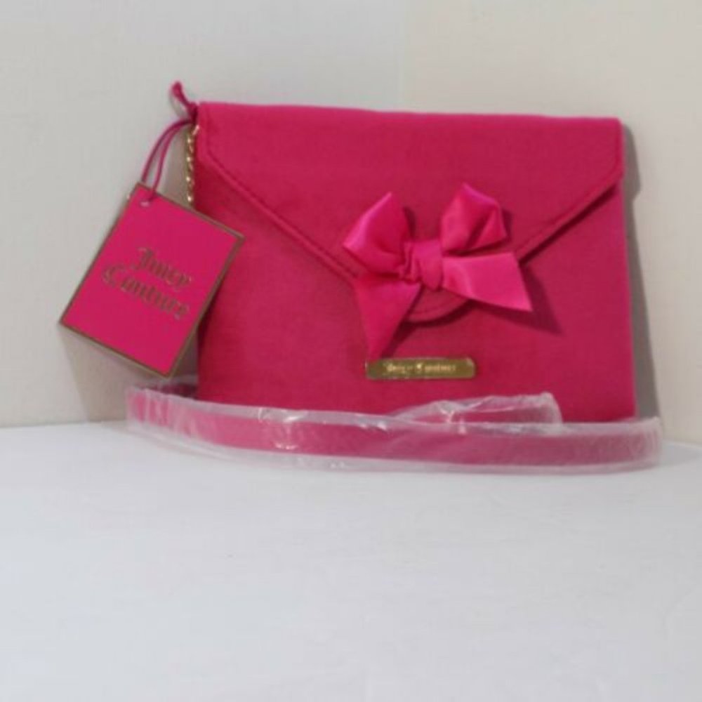 Juicy Couture Crossbody Purse w/Shoulder Strap Magnet Closure In Pink Velour NEW